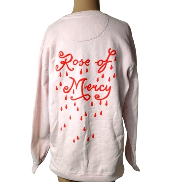 Rose Of Mercy | Pink Crew Neck Sweatshirt with Wolf Design | Size Medium - Picture 4 of 10